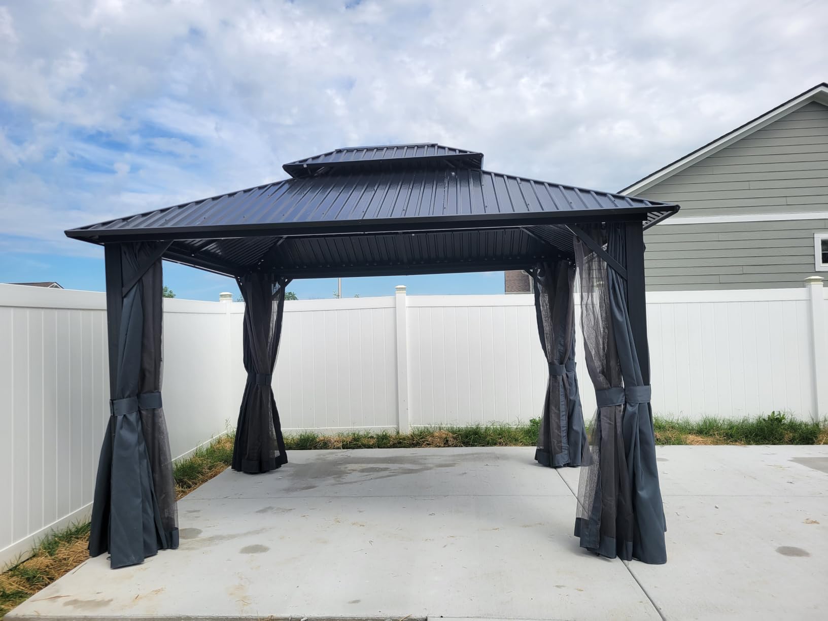HOTEEL 10x15 Hardtop Gazebo On Clearance with Heavy Duty Galvanized Steel Metal Roof, Patio Hard Top Gazebo with Curtains & Netting, Outdoor Permanent Hot tub Gazebo Pavillon for Backyard, Black customer photo 1